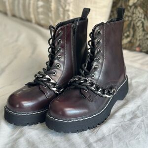Women's Deep Purple Combat Boots with Chain Detail
